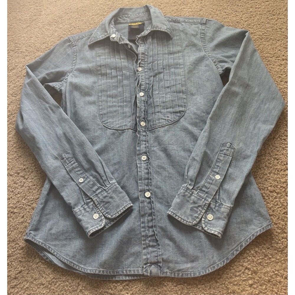 RUGBY Ralph Lauren 2 Small Women Long Sleeve Light Blue Denim Shirt